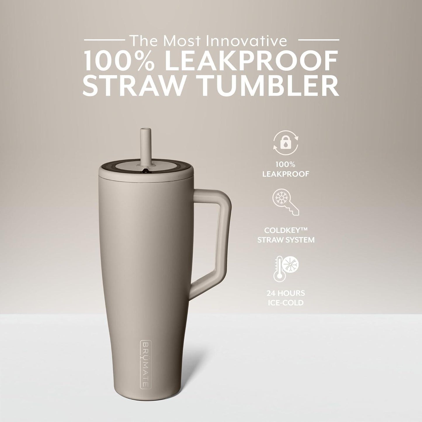 Brü̈Mate Era 40 oz Tumbler with Handle and Straw | 100% Leakproof Insulated Tumbler with Lid and Straw | Made of Stainless Steel | Cup Holder Friendly Base | 40oz (Mocha)