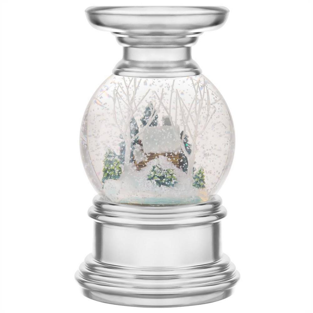 Snow Burst LED Christmas Snow Globe Candle Holder Log Cabin Decorative Holiday Scene Props