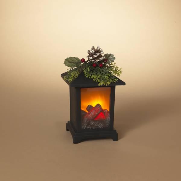 Gerson Lighted Fireplace Lantern with Floral Accent