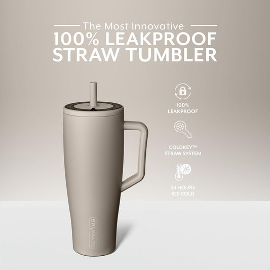 Brü̈Mate Era 40 oz Tumbler with Handle and Straw | 100% Leakproof Insulated Tumbler with Lid and Straw | Made of Stainless Steel | Cup Holder Friendly Base | 40oz (Mocha)