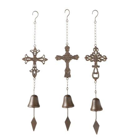 Set of 2 Rusted Brown Outdoor Patio Cross Wind Chime Cast Iron 23"
