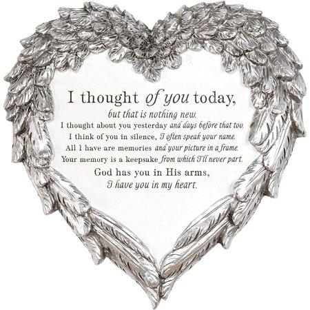 Thought Of You Ornate Heart Wings 8 Inch Metal Outdoor Decorative Garden Stone