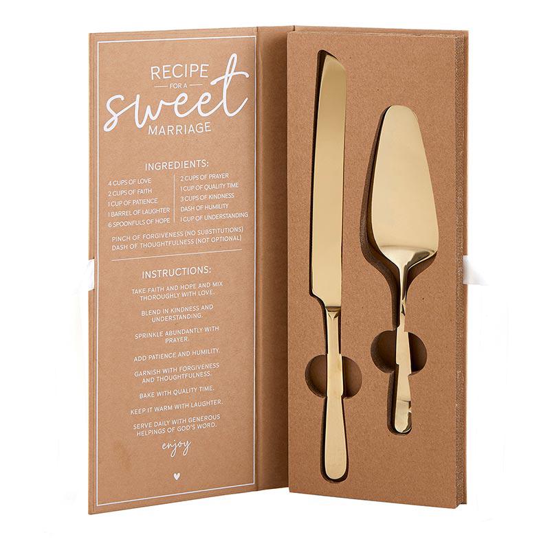 Creative Brands Corrugated Book Box Gift Set by Faithworks, 2-Piece, Wedding Cake Server & Knife
